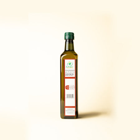 syrian virgin olive oil in a clear bottle