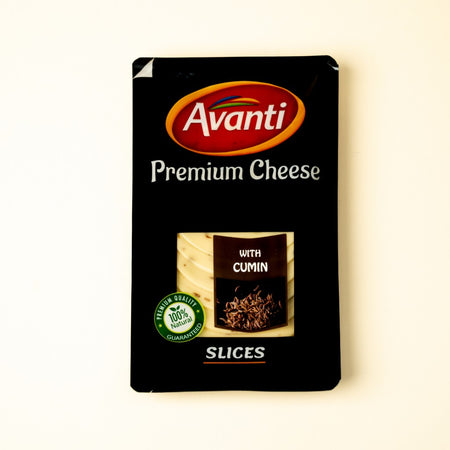 cheddar cheese with cumin 150g covered by premium black sticker