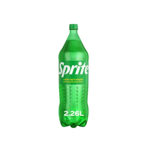 Transparent bottle with green label and fizzing bubbles.
