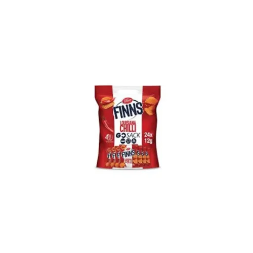 Tiffany Finns Louisiana Chilli Potato Chips 24x12g mini ridge-cut chips with bold red chilli seasoning.