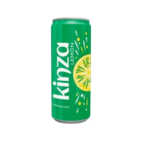 Kinza Lemon Soft Drink 250ml can with smooth citrus design and crisp bubbles.