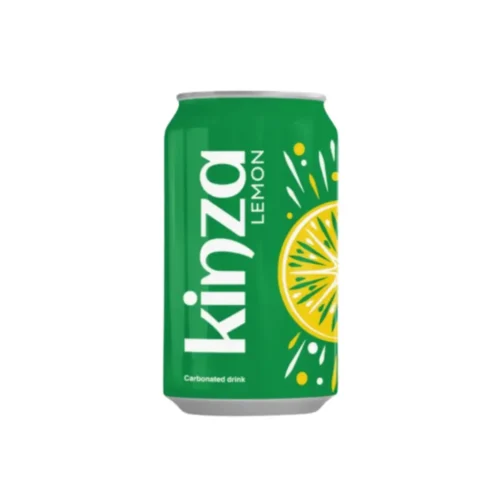 Bottle of Kinza Lemon Carbonated Drink 320ml with bright citrus tones and fizz.